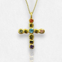 Rainbow Gemstones M Cross Necklace Sterling Silver 925 Rainbow Gemstones M Cross Necklace Sterling Silver 925